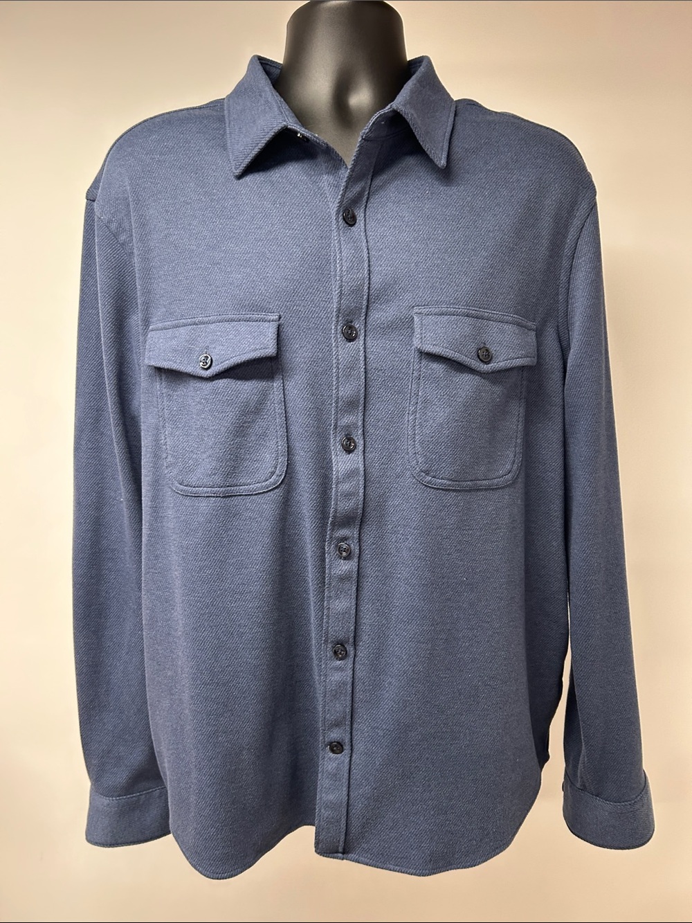 Express Men's Slate Blue Long-Sleeve Button-Down Shirt with Chest Pockets